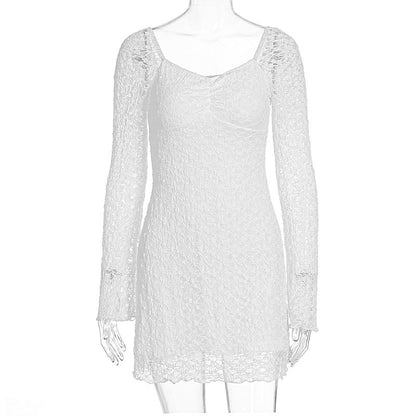 Women Clothing Autumn Winter Women Dress Sexy Square-Neck Lace Long Sleeve Slim Fit Sheath Dress Women by Ragazza