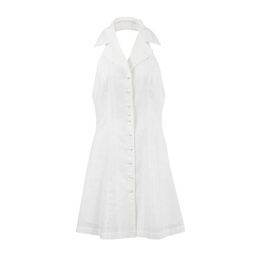 French Cotton Linen Halter Sexy Backless Dress Spring Summer Short for Women by Ragazza