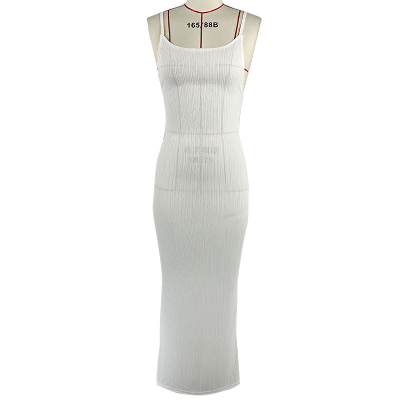 Women Clothing Sunken Stripe Slim Fit Suspender Dress Sexy Big Backless Tied Dress by Ragazza