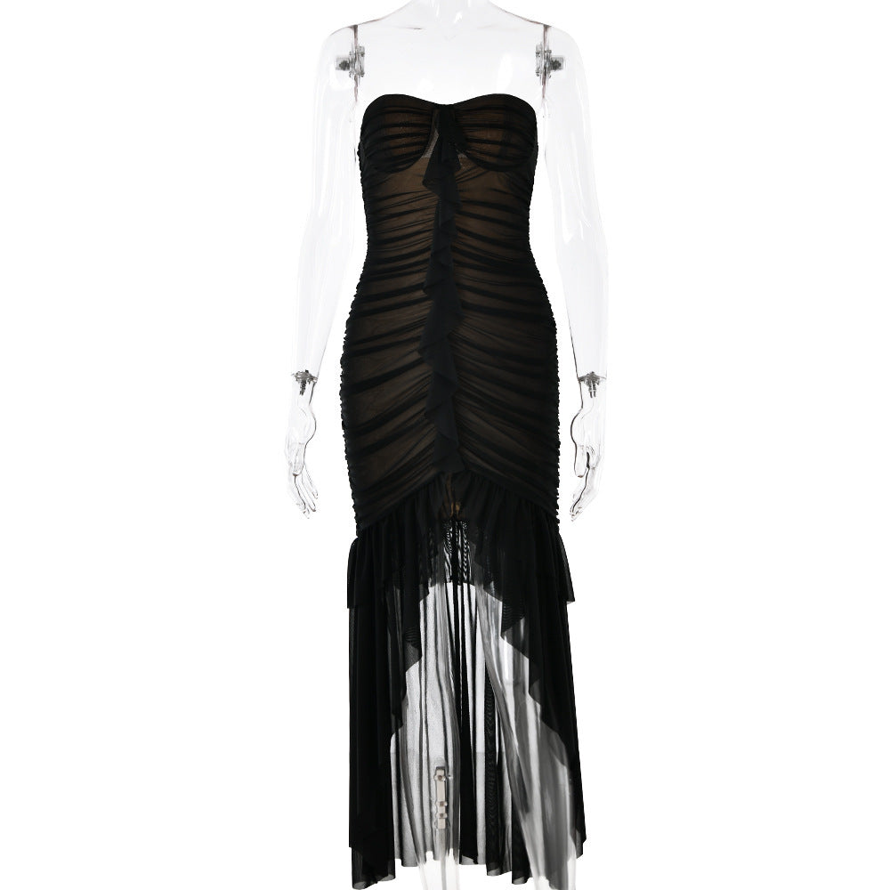 Summer Tube Top Sleeveless Backless Dress Sexy Slim Mid Length Dress by Ragazza