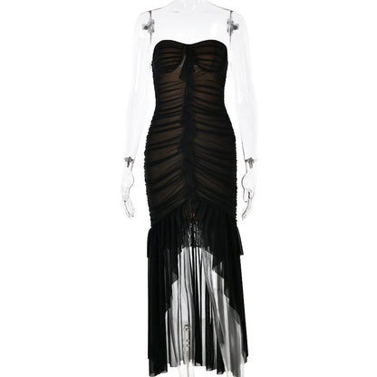 Summer Tube Top Sleeveless Backless Dress Sexy Slim Mid Length Dress by Ragazza