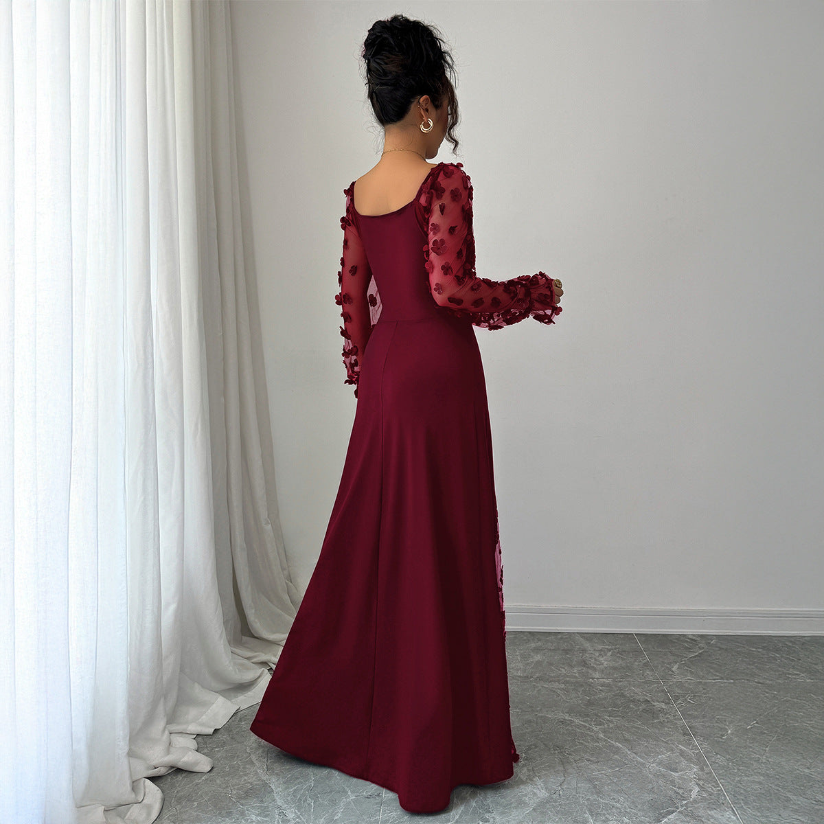 Elegant Dignified Hollow Out Cutout Long Sleeve Long Dress Women Clothing Autumn Winter by Ragazza