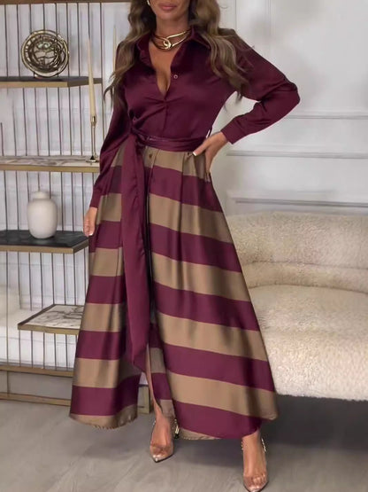 Autumn Women Long Elegant Lace Printing Stitching Dress Maxi Dress by Ragazza