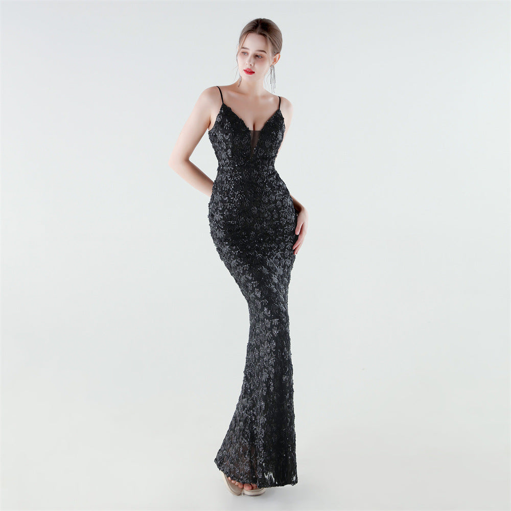 Heavy Industry Sequin Slim Deep Fishtail Evening Dress by Ragazza