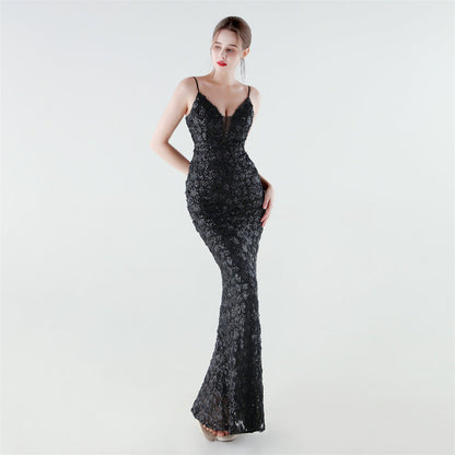 Heavy Industry Sequin Slim Deep Fishtail Evening Dress by Ragazza