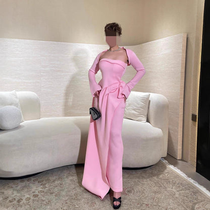 Summer Elegant Sexy Shawl Tube Top Slit Ball Dress Two Piece Set  DestGlow