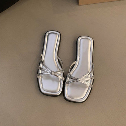 Narrow Combination Gold Flat Bottom Slippers Women Outdoor Open Toe Lightweight Beach Slippers  DestGlow