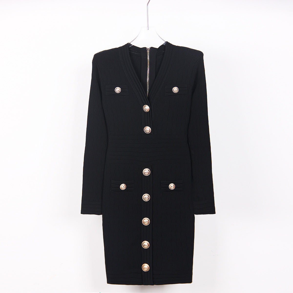 High Quality Knitted Fabric V neck Slim Fit Slimming Long Sleeves Dress by Ragazza