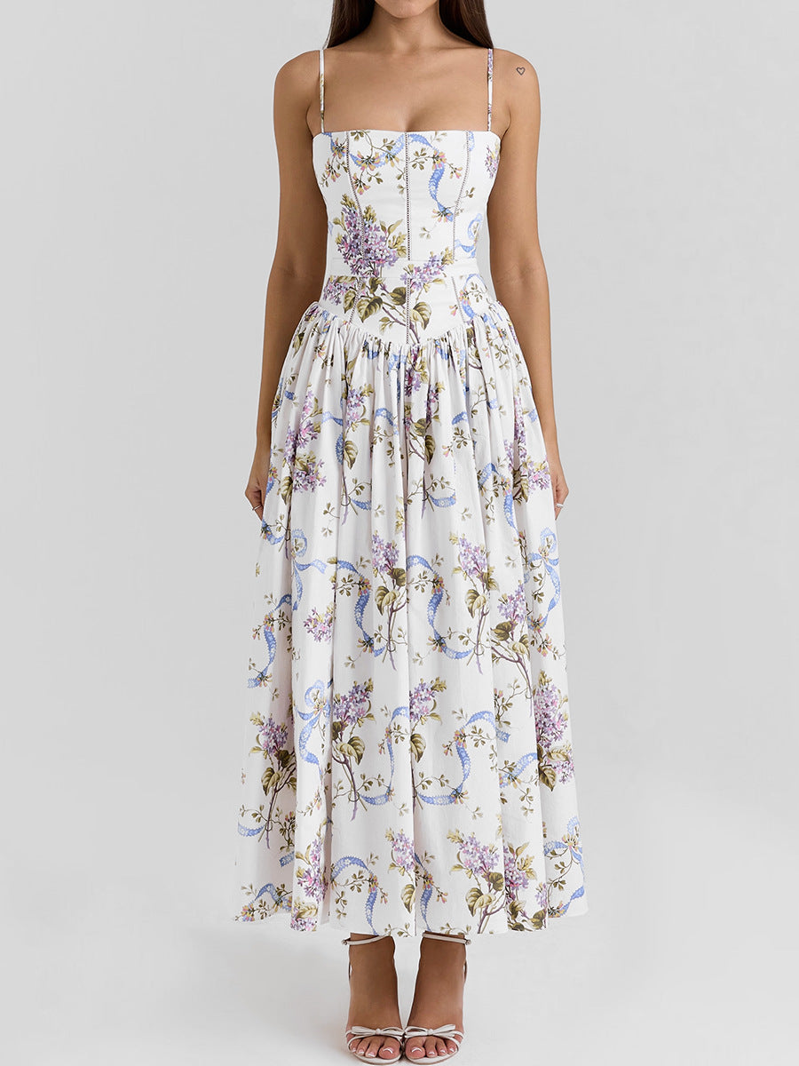 Sexy Printing Slip Dress Summer Slim Fit Backless Maxi Dress Elegant High Sense Summer Beautiful Dress by Ragazza