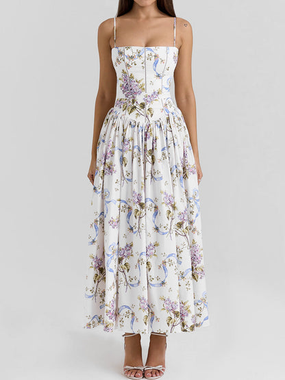 Sexy Printing Slip Dress Summer Slim Fit Backless Maxi Dress Elegant High Sense Summer Beautiful Dress by Ragazza