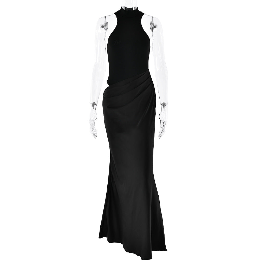 Women Dress round Neck Sleeveless Slim Fitting Patchwork Maxi Dress Hollowed out Dress by Ragazza