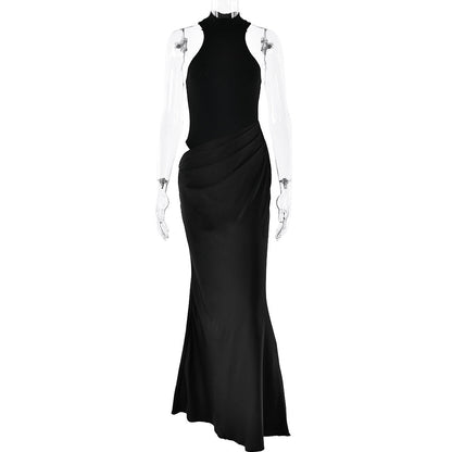 Women Dress round Neck Sleeveless Slim Fitting Patchwork Maxi Dress Hollowed out Dress by Ragazza