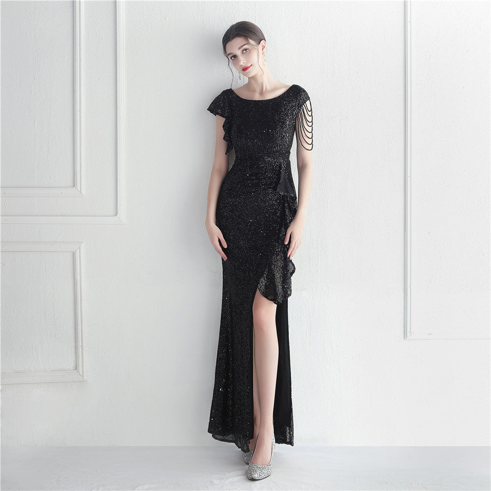 Ruffled Craft Beaded Socialite Ceremony Dinner Performance Long Sequ Dress by Ragazza