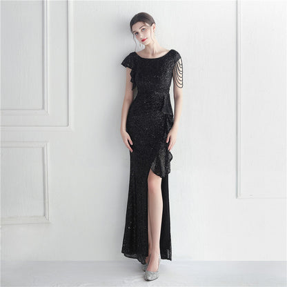 Ruffled Craft Beaded Socialite Ceremony Dinner Performance Long Sequ Dress by Ragazza