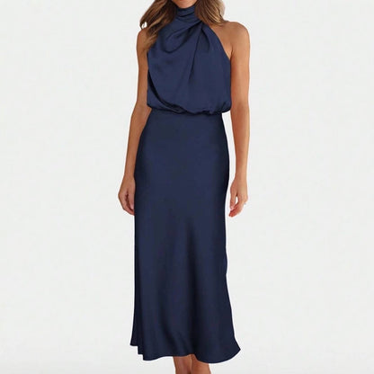 Spring Summer Long Satin Dress Women Clothing Sleeveless Satin Dress by Ragazza