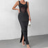 Milk Silk Stitching Mesh Cami Dress Sexy Split Backless Formal Dress Maxi Dress by Ragazza