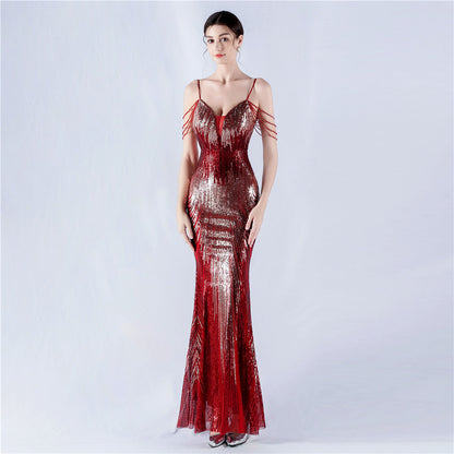 Dress Positioning Floral Sequin Craft Beaded Strap Evening Dress by Ragazza
