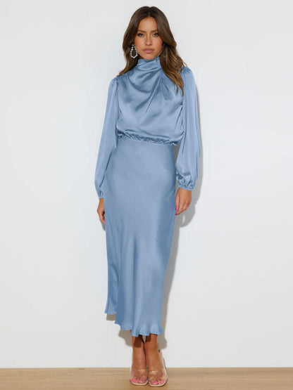 Autumn High Grade Satin Long Sleeve Loose Dress Elegant Women Evening Dress by Ragazza