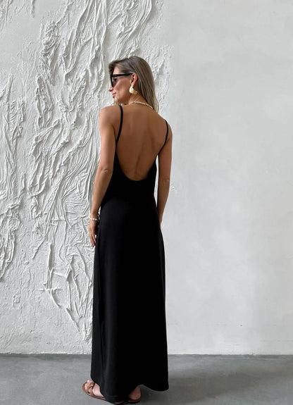 A line Knitted Dress Summer Women Clothing Solid Color Sling One Step Dress Backless Dress by Ragazza