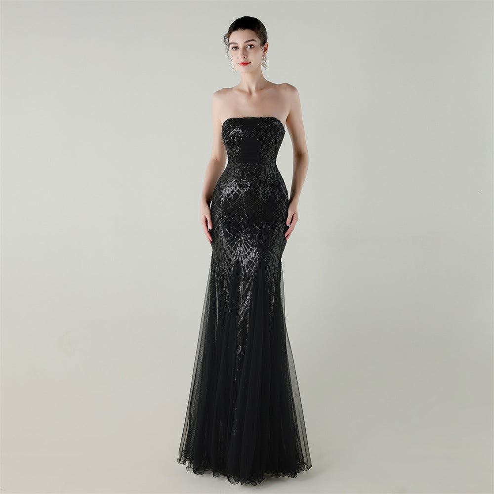 Tube Top Cross Strap Beaded Tube Floral Sequin Mesh Evening Dress Cocktail Wedding Social Elegant Clothing by Ragazza