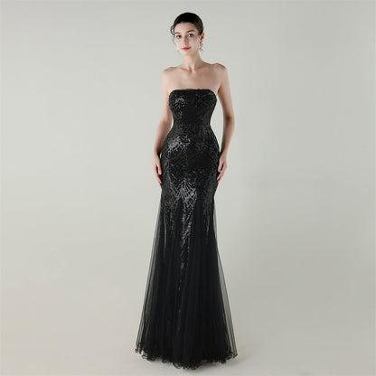 Tube Top Cross Strap Beaded Tube Floral Sequin Mesh Evening Dress Cocktail Wedding Social Elegant Clothing by Ragazza