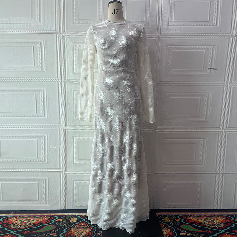 Lace Long Sleeve round Collar Dress Sexy Sexy French Slim Hollow Out Cutout Sheath Dress by Ragazza