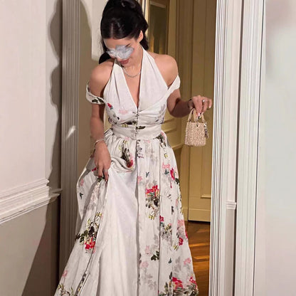Spring Summer Women Clothing Chiffon Floral Print Casual Dress  DestGlow