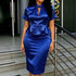 Satin Ruffled One Step Dress Sheath Office Slim Fit Slimming Dress Woman Dresses  DestGlow