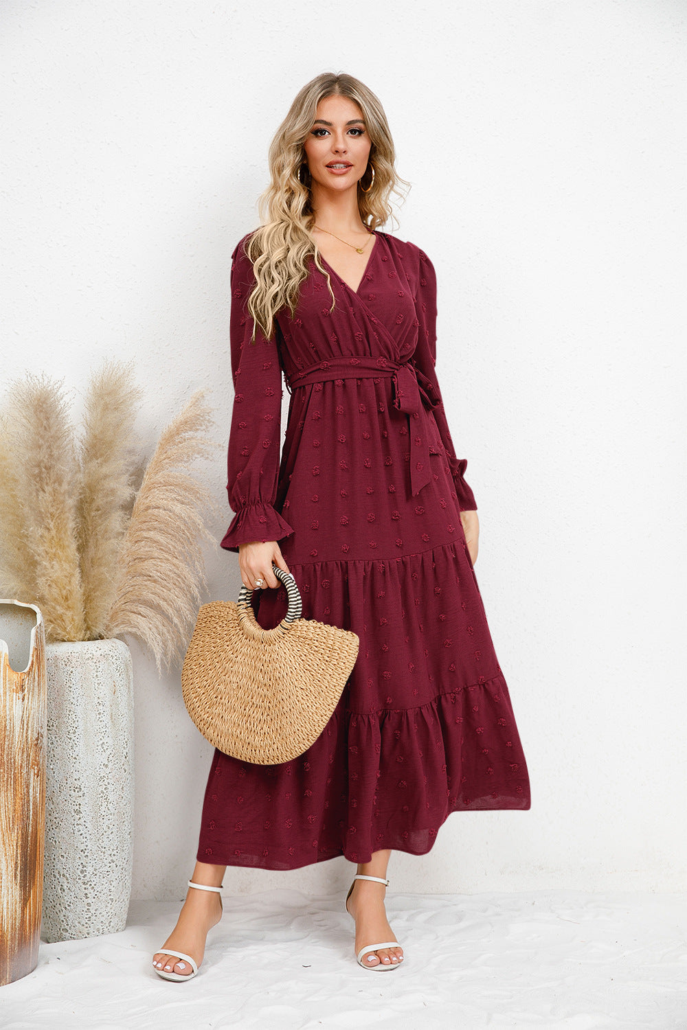 Autumn Winter Solid Color Wide Hem Casual Dress Women Clothing Maxi Dress by Ragazza