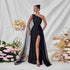 Shoulder Sequined Evening Dress Mesh Ribbon High Slit Design the Dinner Party Stage Maxi Dress by Ragazza