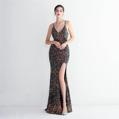 Velvet Bottom Sequin Suspender Party Sequined Dress Long Banquet Slim Fit Evening Dress Elegant by Ragazza