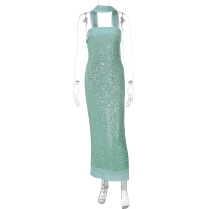 Sexy Tube Top Solid Color Slim Long Socialite Close-Fitting Sequ Dress Women by Ragazza