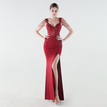 Heavy Industry Boning Corset Waist Binding Rhinestone Floral Evening Dress by Ragazza