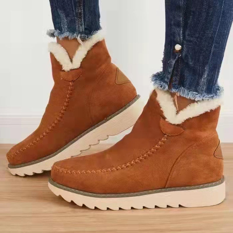 Women Boots Winter Ladies Platform Cotton Padded Boots Solid Color Slip on Warm Booties  DestGlow