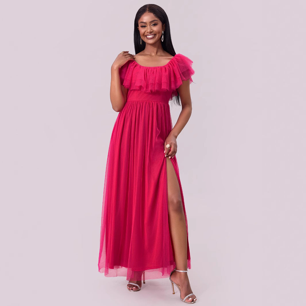 Spring Summer Women Clothing Sexy off Shoulder Tube Top Dress Folding Chiffon Big Hem Dress Maxi Dress by Ragazza