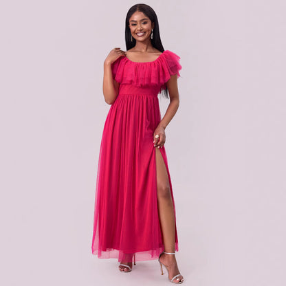 Spring Summer Women Clothing Sexy off Shoulder Tube Top Dress Folding Chiffon Big Hem Dress Maxi Dress by Ragazza