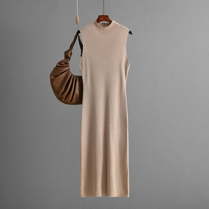Solid Color Slim Fit Stretch Knitted Sleeveless Vest Summer All Matching Sheath Dress by Ragazza