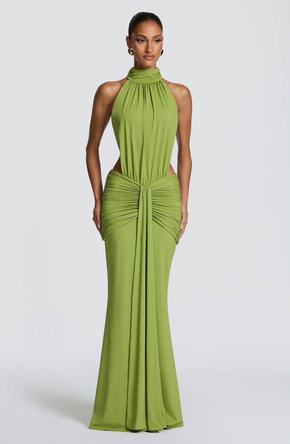 Halter Pleated Slim Fit Maxi Dress High Neck Sexy Backless Cocktail Dress  DestGlow