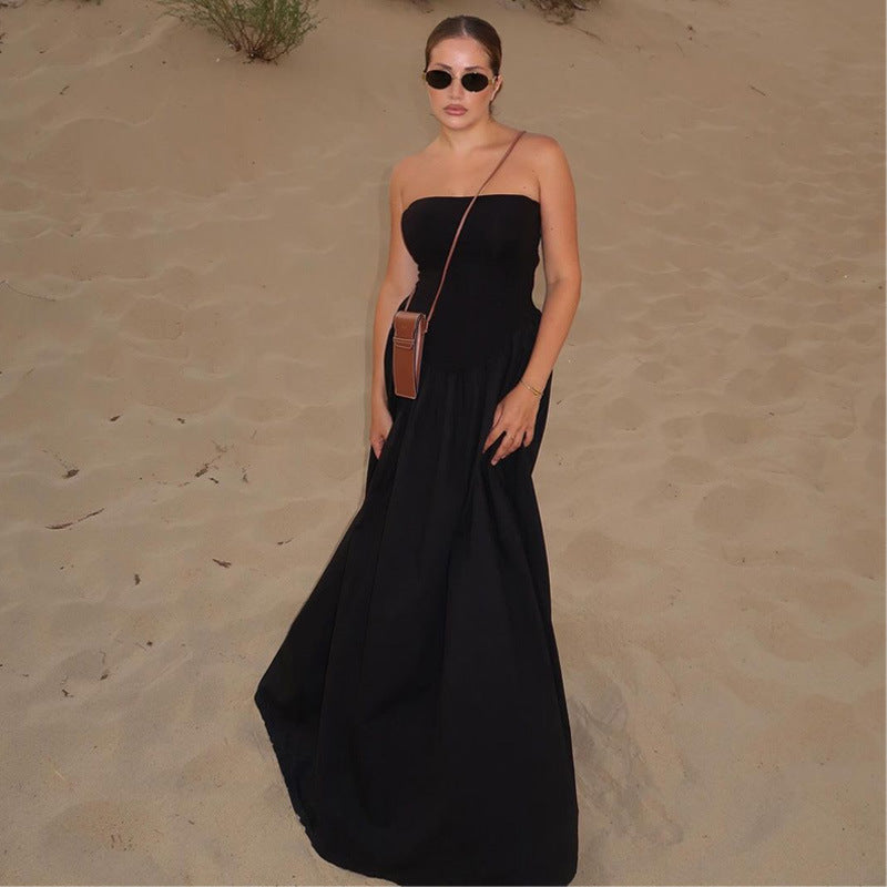Sexy off Neck Street Loose Long Elegant Tube Top Solid Color Dress for Women by Ragazza
