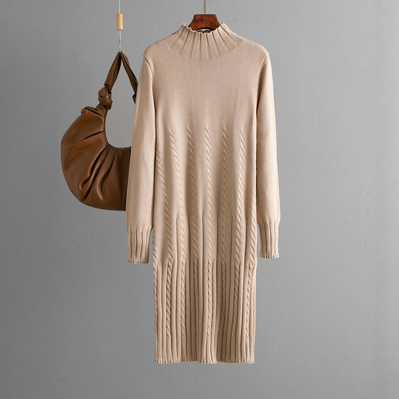 Thickened Knitting Dress Women Autumn Winter Mid Length over the Knee Match with Coat Sweater Inner Wear Bottoming by Ragazza