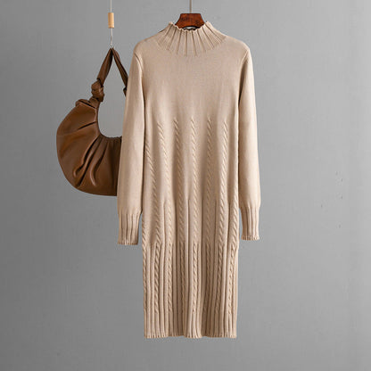 Thickened Knitting Dress Women Autumn Winter Mid Length over the Knee Match with Coat Sweater Inner Wear Bottoming by Ragazza