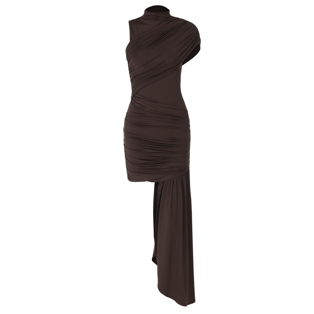 Women Clothing Spring Summer Slim round Neck Pleated Hip Irregular Asymmetric Sleeveless Dress by Ragazza