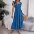 Summer Solid Color Square Collar Wooden Ear Waist A line Dress Women Clothing by Ragazza