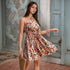 Women Clothing Halter Cross Shoulder Strap Dress Vacation Bohemian Floral Print Pleated Chest Wrapped Dress by Ragazza