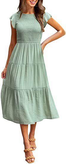 Women Clothing Popular Pinfei Flounced Sleeve Pleating Layered Short Sleeve Large Swing Dress by Ragazza