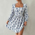 Women Clothing French Square Collar Elegant Dress Autumn Winter High Waist Backless Lace up Floral by Ragazza