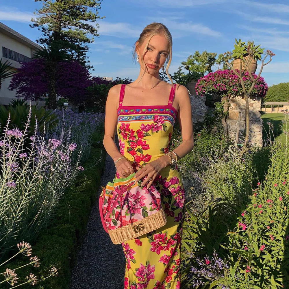 Summer Ethnic Retro Printed Slim Fit Sheath Sling Dress Maxi Dress for Women by Ragazza