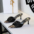 Sexy Leopard Print Lace Metal Buckle Open Toe Pointed Slip on Stiletto Heel Outdoor Slippers Women  DestGlow