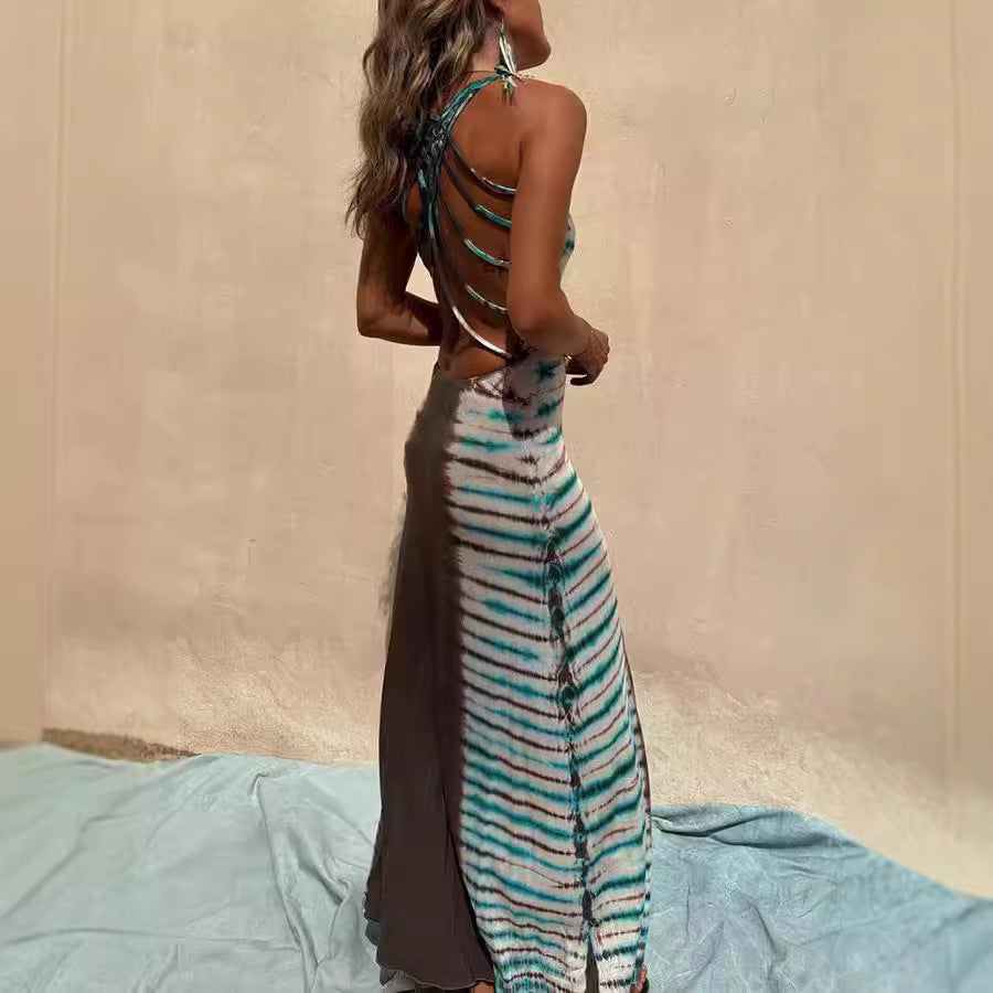 Dress Positioning Printing Backless Lace Up Sexy Dress by Ragazza