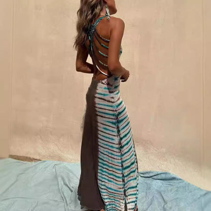 Dress Positioning Printing Backless Lace Up Sexy Dress by Ragazza